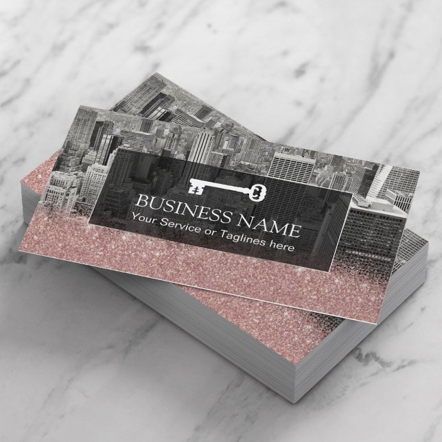 Real Anwesen Realtor Moderne Rose Gold Glitzer Visitenkarte (Von Creator hochgeladen)