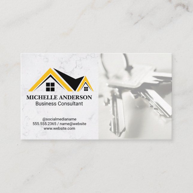 Real Anwesen Roof Logo | Keys Business Card Visitenkarte (Vorderseite)