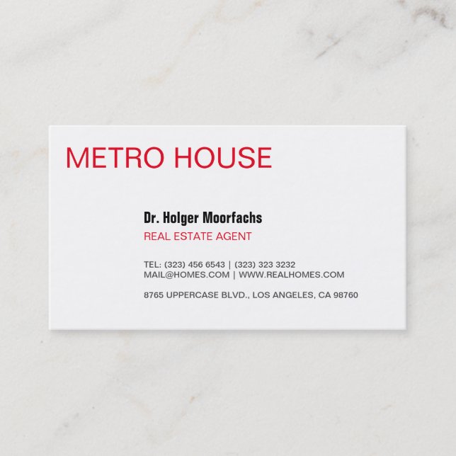 Real Anwesen schwarz und rot Visitenkarte (Vorderseite)