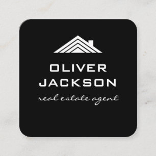 Real Anwesen Schwarz-weiß   Dachterrasse Realtor Quadratische Visitenkarte
