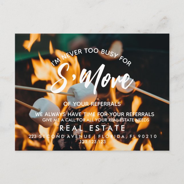 real Anwesen S'MOREreferrals Ankündigung (Vorderseite)