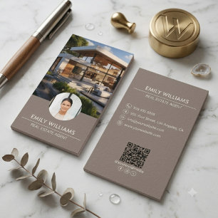 Real Anwesen Taupe Foto QR Code Social Media Visitenkarte
