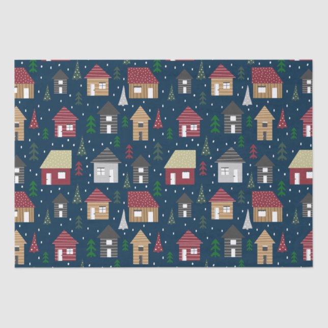 Real Anwesen Weihnachts-Haus Muster Blue Holiday Seidenpapier (Vorderseite)