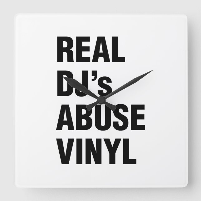 REAL DJ's MISSBRAUCH VINYL Quadratische Wanduhr (Vorderseite)
