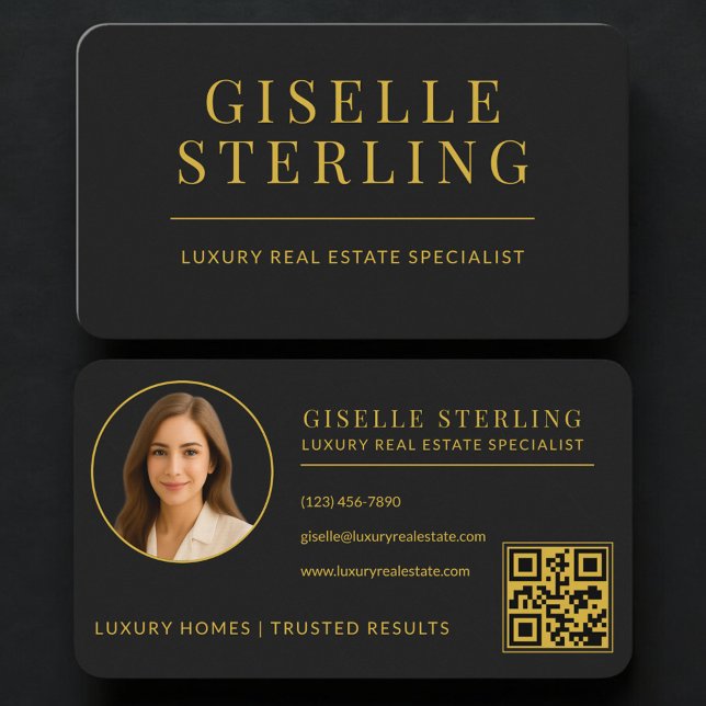 Real Estate Agent  Black Gold QR Code Visitenkarte (Von Creator hochgeladen)