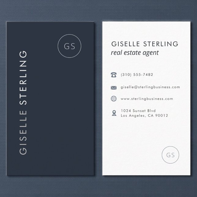 Real Estate Agent Luxury Navy Blue Elegant Modern Visitenkarte (Von Creator hochgeladen)
