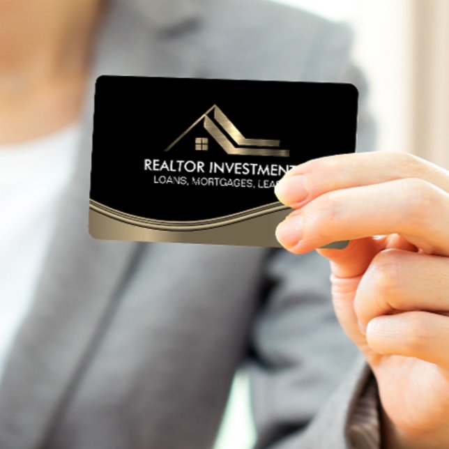 Real Estate Agent | Metallic Wave Visitenkarte (Von Creator hochgeladen)