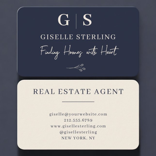 Real Estate Agent Navy Blue Monogram Visitenkarte (Von Creator hochgeladen)