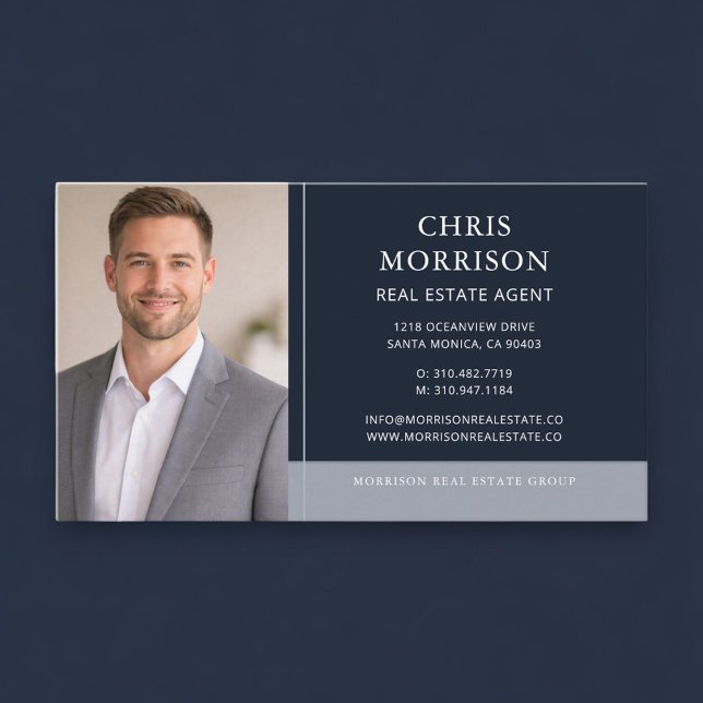 Real Estate Agent Photo Navy Blue Professional Visitenkarte (Von Creator hochgeladen)