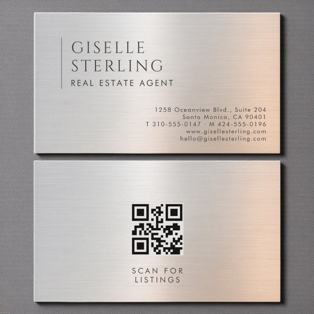 Real Estate Agent QR Code Brushed Metal Visitenkarte (Von Creator hochgeladen)