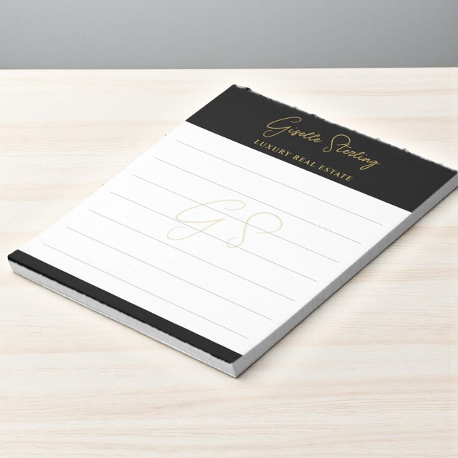 Real Estate Black Gold Script Luxury Professional Notizblock (Von Creator hochgeladen)
