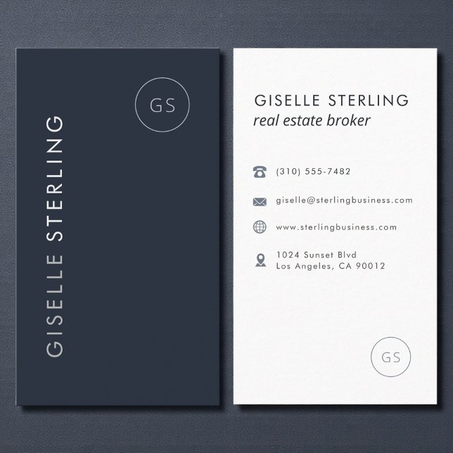 Real Estate Broker Luxury Navy Blue Elegant Modern Visitenkarte (Von Creator hochgeladen)