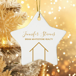 Real Estate Chic Gold White Custom Christmas Star Keramik Ornament