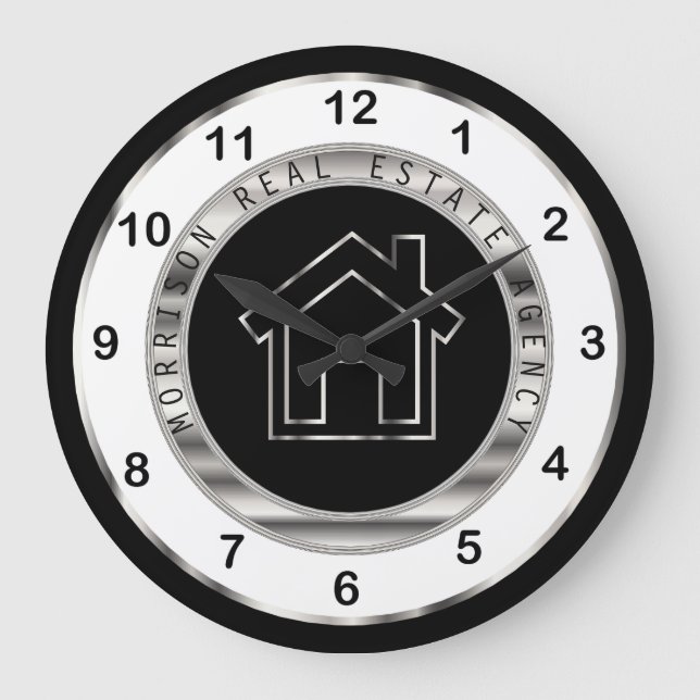 Real Estate Design in Silver, White and Black Große Wanduhr (Vorderseite)