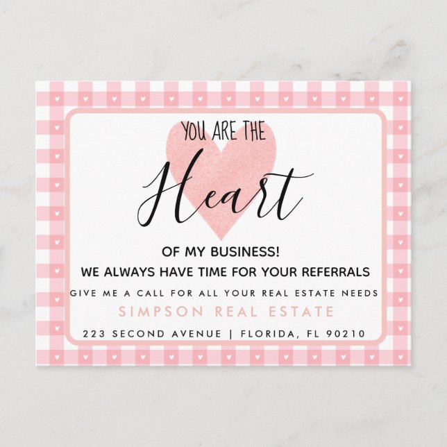 real estate heart of my business referral card ankündigungspostkarte (Vorderseite)