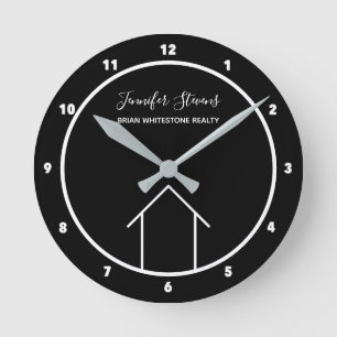 Real Estate Modern Black White Custom Realtor Runde Wanduhr