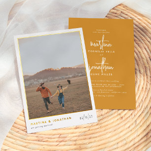 Real Foil Boho Minimalistisch Senf Foto Wedding Folieneinladung