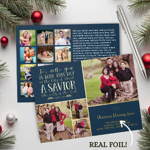 REAL Foil Christlich Verse Blue Christmas Foto Folien Feiertagskarte