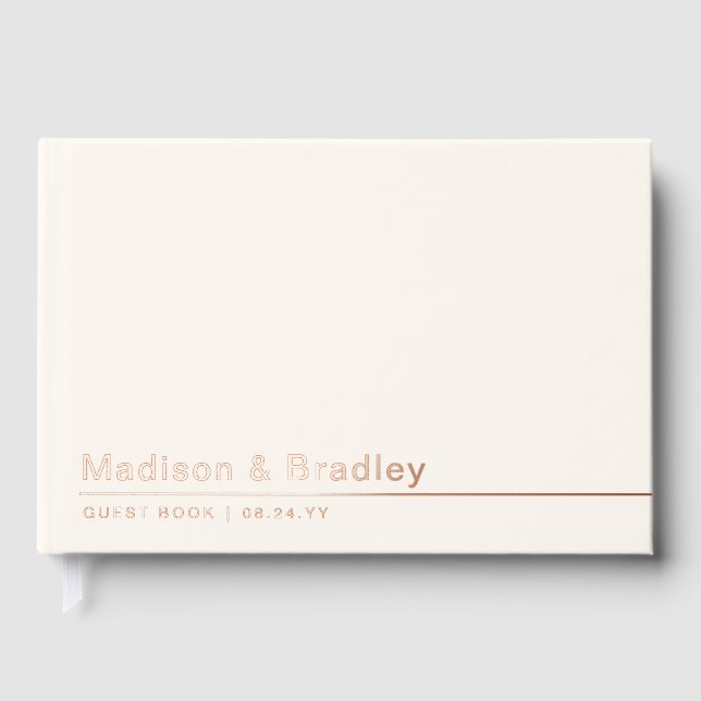 Real Foil Einfache moderne Rose Gold Script Hochze Gästebuch (Vorderseite)