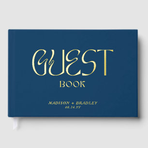Real Foil Elegant Blue Calligraphy Script Wedding Gästebuch