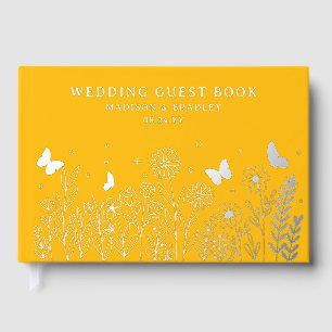 Real Foil Elegante Blumengelbe Hochzeit Gästebuch
