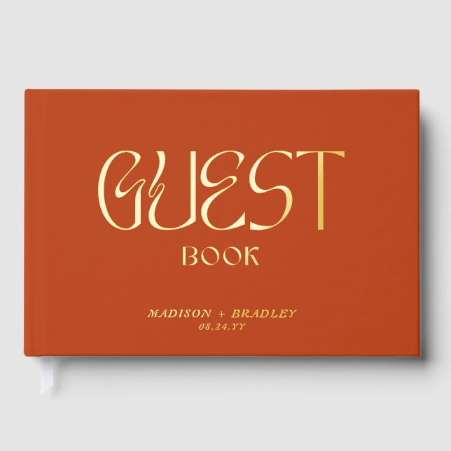 Real Foil Elegante Gold Calligraphy Script Wedding Gästebuch (Vorderseite)