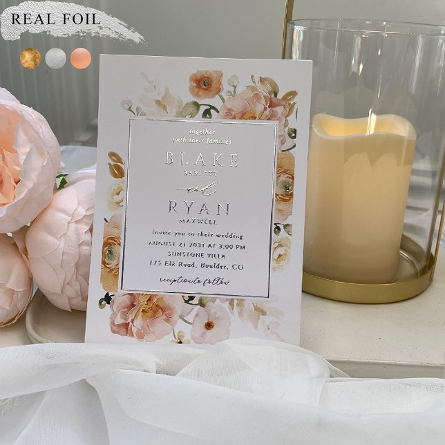 Real Foil Elegante Peach, Blush Botanische Hochzei Folieneinladung (Von Creator hochgeladen)