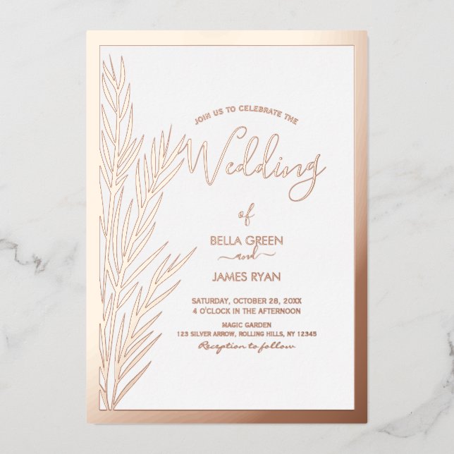 Real Foil Elegantes Pampas Grass Foto Hochzeit Folieneinladung (Vorderseite)