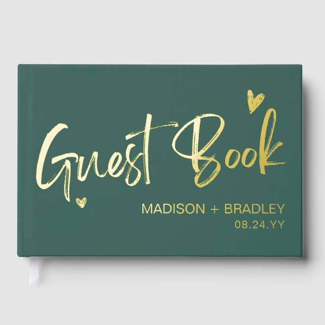 Real Foil Gold Calligraphy Script Moderne Hochzeit Gästebuch (Vorderseite)
