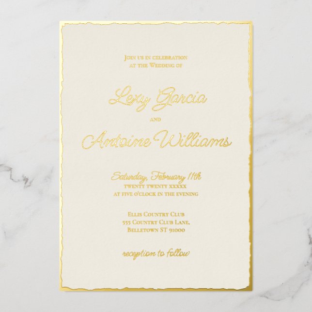 Real Foil Luxe Gold Edge Ecru Einladung zur Hochze (Vorderseite)