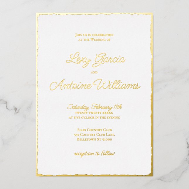 Real Foil Luxe Gold Edge White Wedding Einladung (Vorderseite)