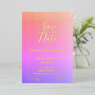 Real Foil Pink Ombre Wedding Save the Date Invite Folieneinladung