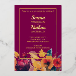Real Foil Plum Wildblumen Elegante Hochzeit Folieneinladung