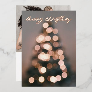 REAL FOIL Rose Gold Frohe Weihnachtsbaumleuchten Folien Feiertagskarte