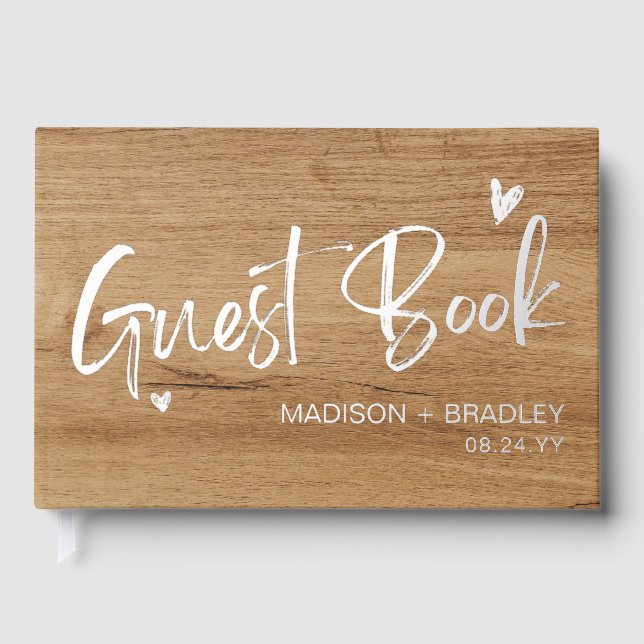Real Foil Silver Calligraphy Script Holzverheiratu Gästebuch (Vorderseite)