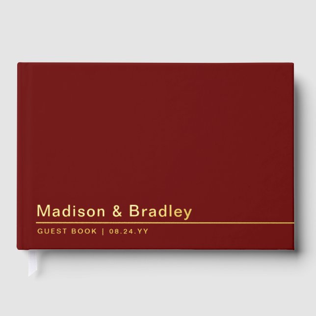 Real Foil Simple Modern Gold Script Hochzeit Gästebuch (Vorderseite)
