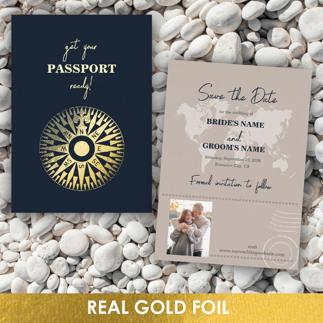 Real Foil Wedding Passport Compass Save the Date Folieneinladung (Real Foil Wedding Passport Compass Save the Date Foil Invitation)