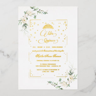 REAL FOIL White Floral Mis Quince Quinceañera Folieneinladung