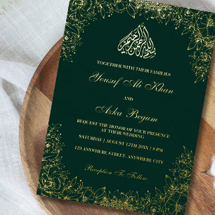 Real folie Gold Green Verziert Wording Muslim Hoch Folieneinladung