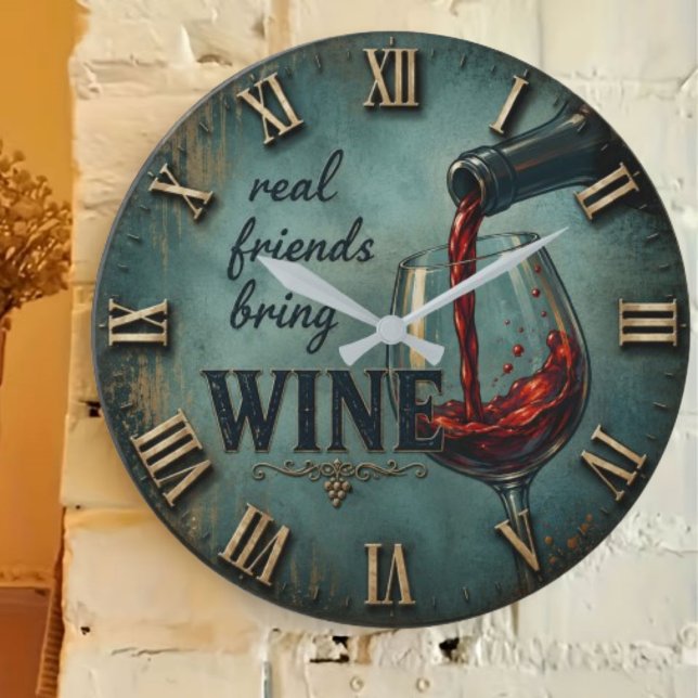 Real Friends Bring Wine Bar Decor Große Wanduhr (Von Creator hochgeladen)