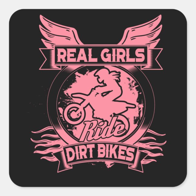 Real Girls Ride Dirt Bikes für Motocross Frauen Quadratischer Aufkleber (Vorderseite)