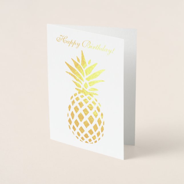 Real Gold Ananas HAPPY BIRTHDAY Typografie Folienkarte (Vorderseite)