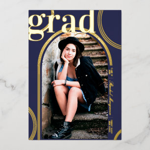 Real Gold Blue Circle Geometric Arch Abschluss Folieneinladung