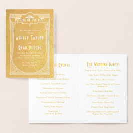 Real Gold Foil Art Deco Hochzeitsprogramm Folienkarte