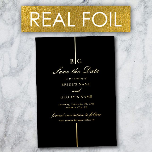 Real Gold Foil Black Wedding speichern Sie das Dat Folieneinladung (Real Gold Foil Black Wedding Save the Date Foil Invitation)