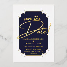 Real GOLD Foil Blue Save the Date Hochzeit Folieneinladung