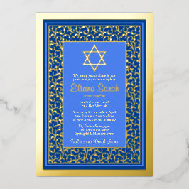 Real Gold Foil Blue Star von David Bat Mitzvah Folieneinladung