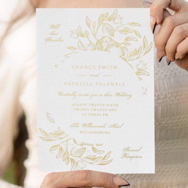 Real Gold Foil Blumen Hand Drawn Elegante Hochzeit Folieneinladung (Von Creator hochgeladen)