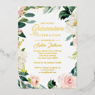 REAL GOLD FOIL Blush Blumenstrauß Quinceanera Folieneinladung