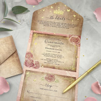 Real Gold Foil Blush Rose Quinceanera